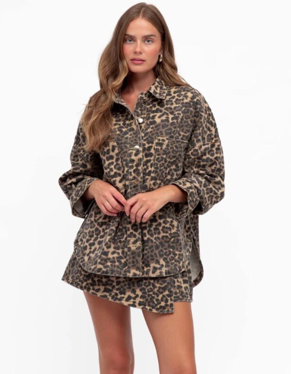 Leopard oversized denim jacket