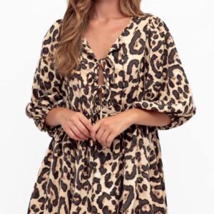 Leopard ballooned sleeve mini dress