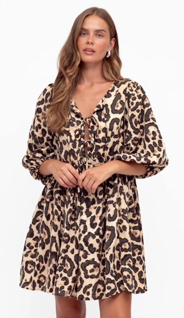 Leopard ballooned sleeve mini dress